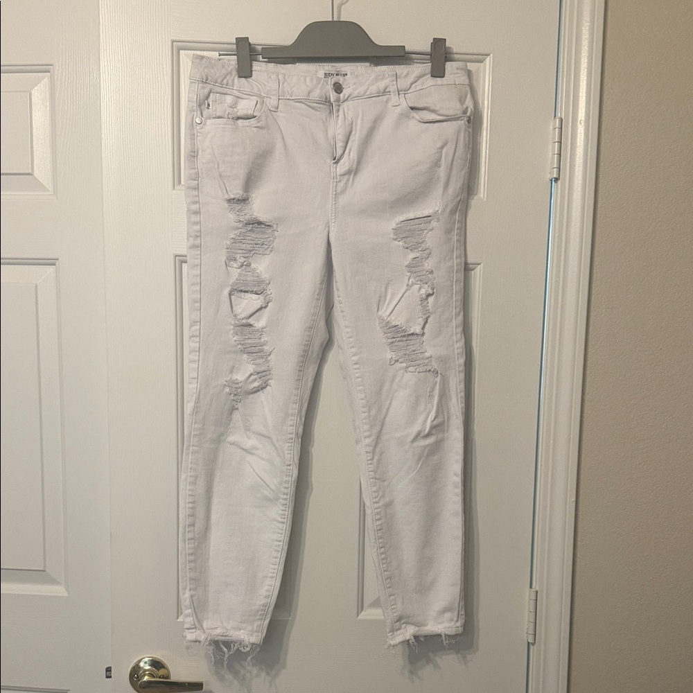 Judy Blue Distressed White Jeans